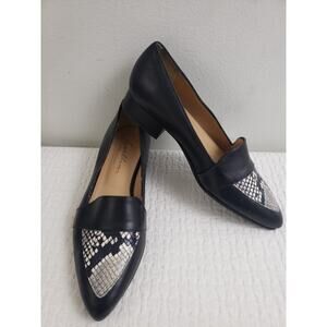 Avellini Womens Shoes Size 36 Black Leather Pointed Toe Snake Loafers Italy